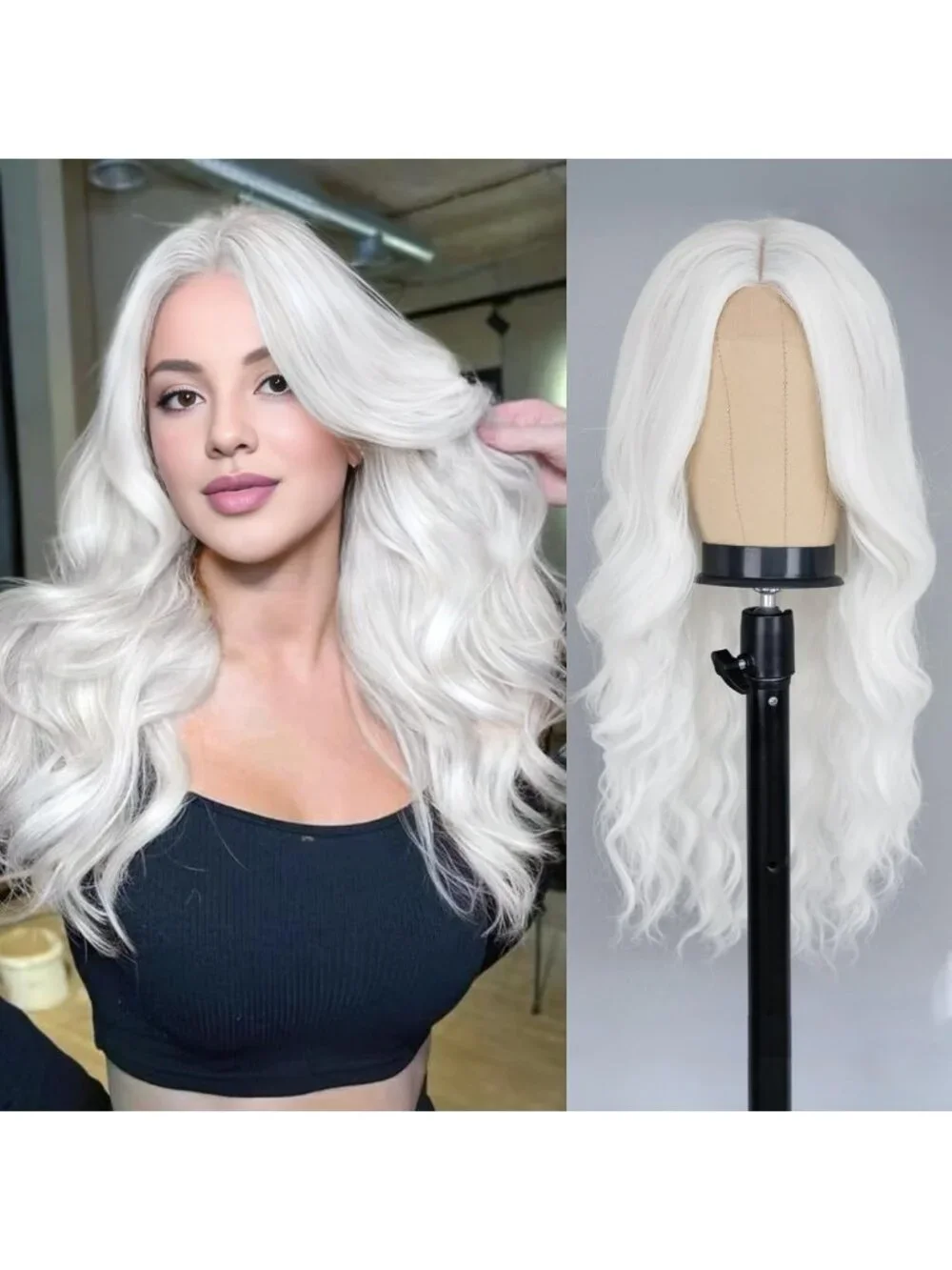 Women's White 26 Inch Charming Middle Part Heat Resistant Fiber Wigs